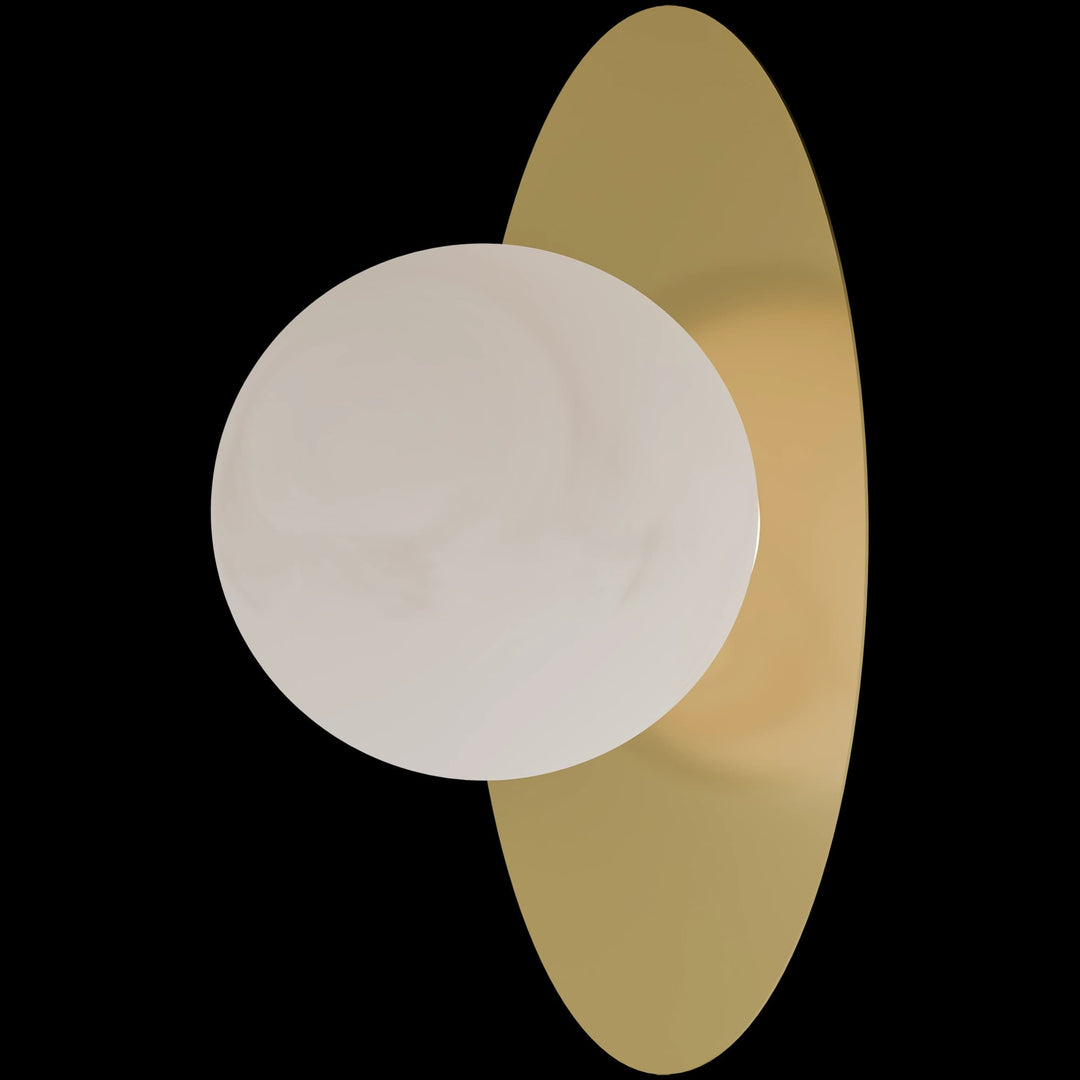Calibo Crest Alabaster Glass 140mm Orb Wall Light Oval Plate 300mm | Brass