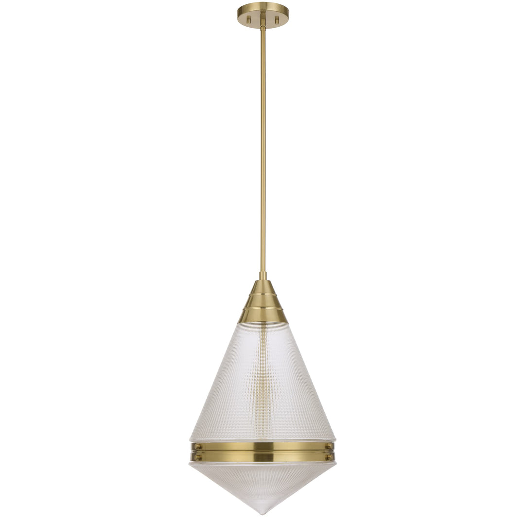 Telbix Harnon Modern Glass Pendant Light with Textured Cone Shade | Antique Gold