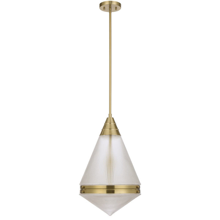 Telbix Harnon Modern Glass Pendant Light with Textured Cone Shade | Antique Gold