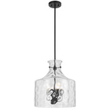 Telbix Perron 4 Light Modern Glass Pendant with Dimpled Decanter-Inspired Shade | Black