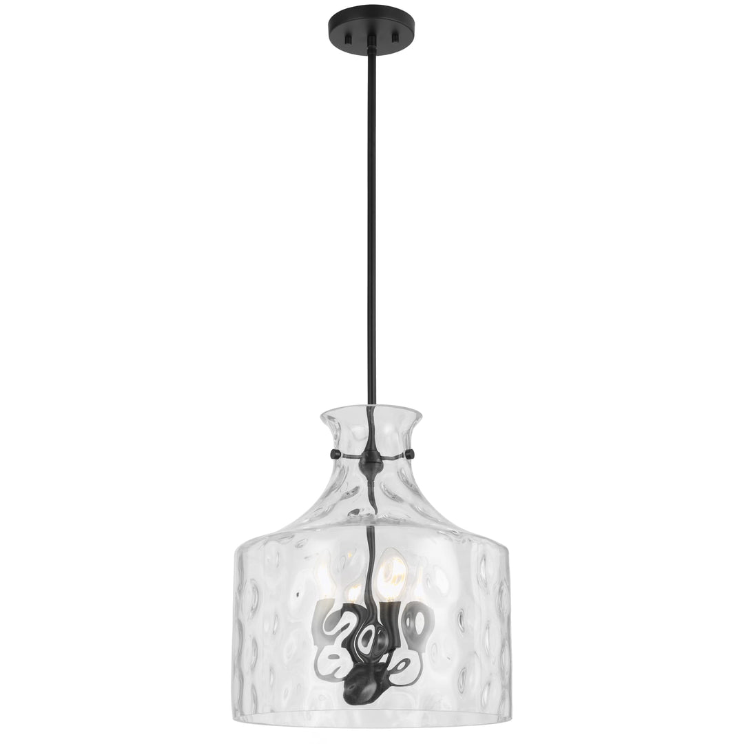 Telbix Perron 4 Light Modern Glass Pendant with Dimpled Decanter-Inspired Shade | Black