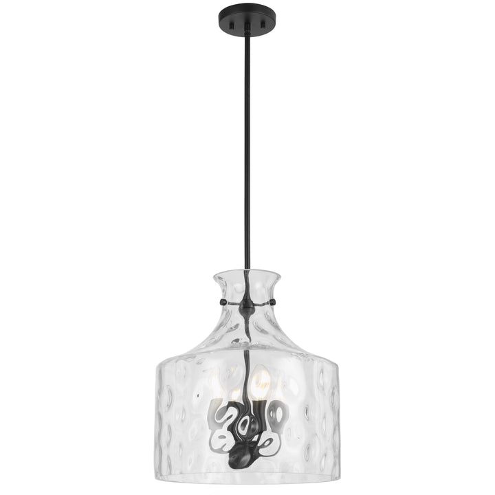 Telbix Perron 4 Light Modern Glass Pendant with Dimpled Decanter-Inspired Shade | Black