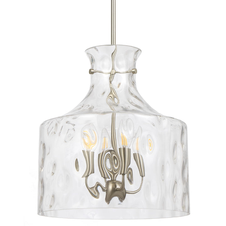 Telbix Perron 4 Light Modern Glass Pendant with Dimpled Decanter-Inspired Shade | Nickel