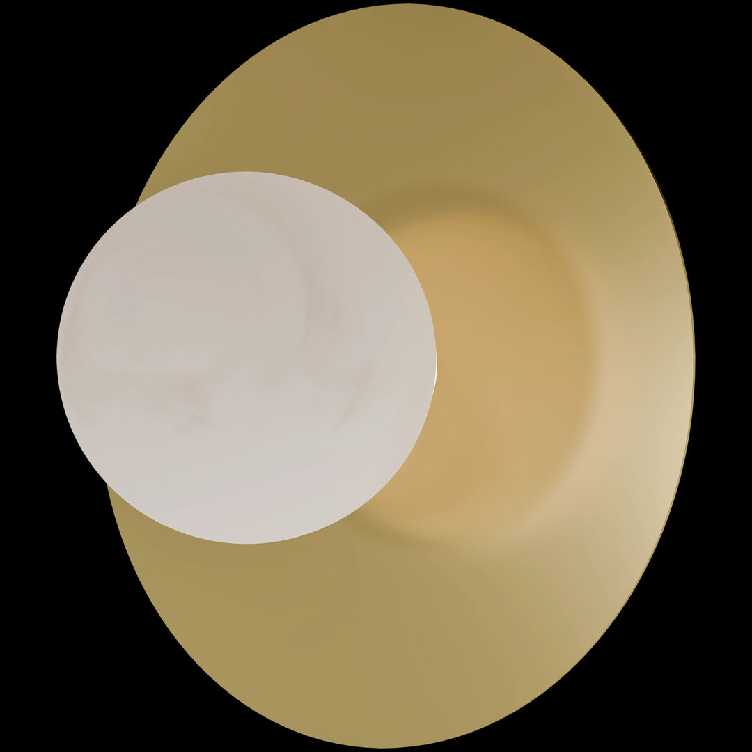 Calibo Crest Alabaster Glass 140mm Orb Wall Light Round Plate 300mm | Brass