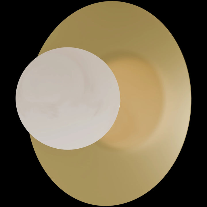 Calibo Crest Alabaster Glass 140mm Orb Wall Light Round Plate 300mm | Brass
