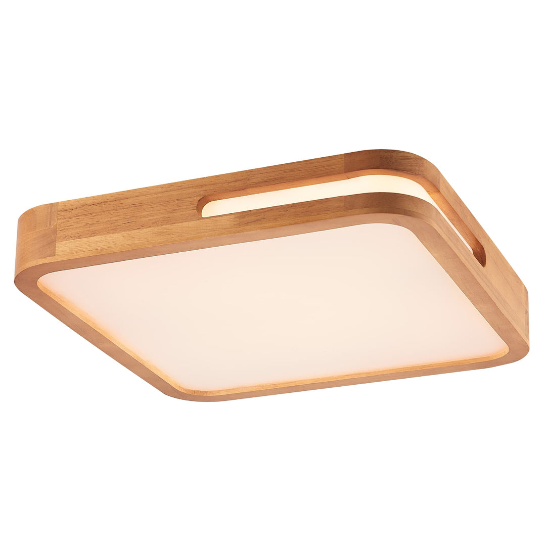 Telbix Lyric Tricolour LED Square Oyster Light with Wood Accent | Small