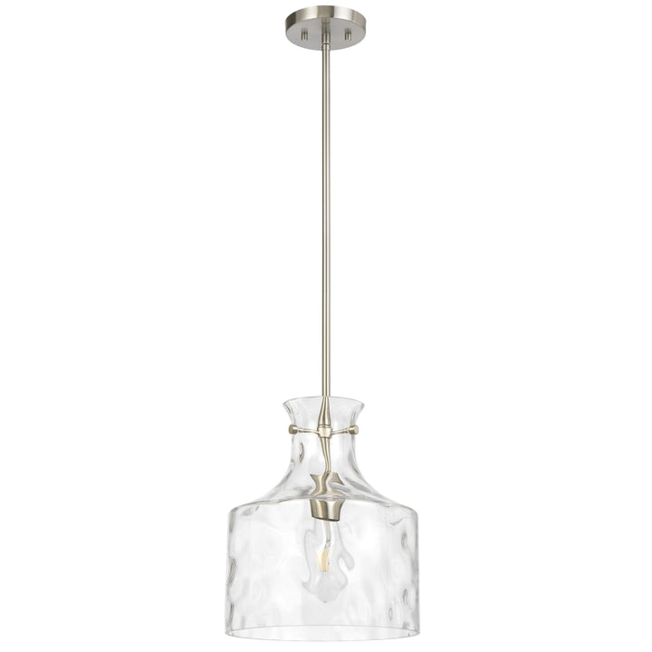 Telbix Perron Modern Glass Pendant with Dimpled Decanter-Inspired Shade | Nickel