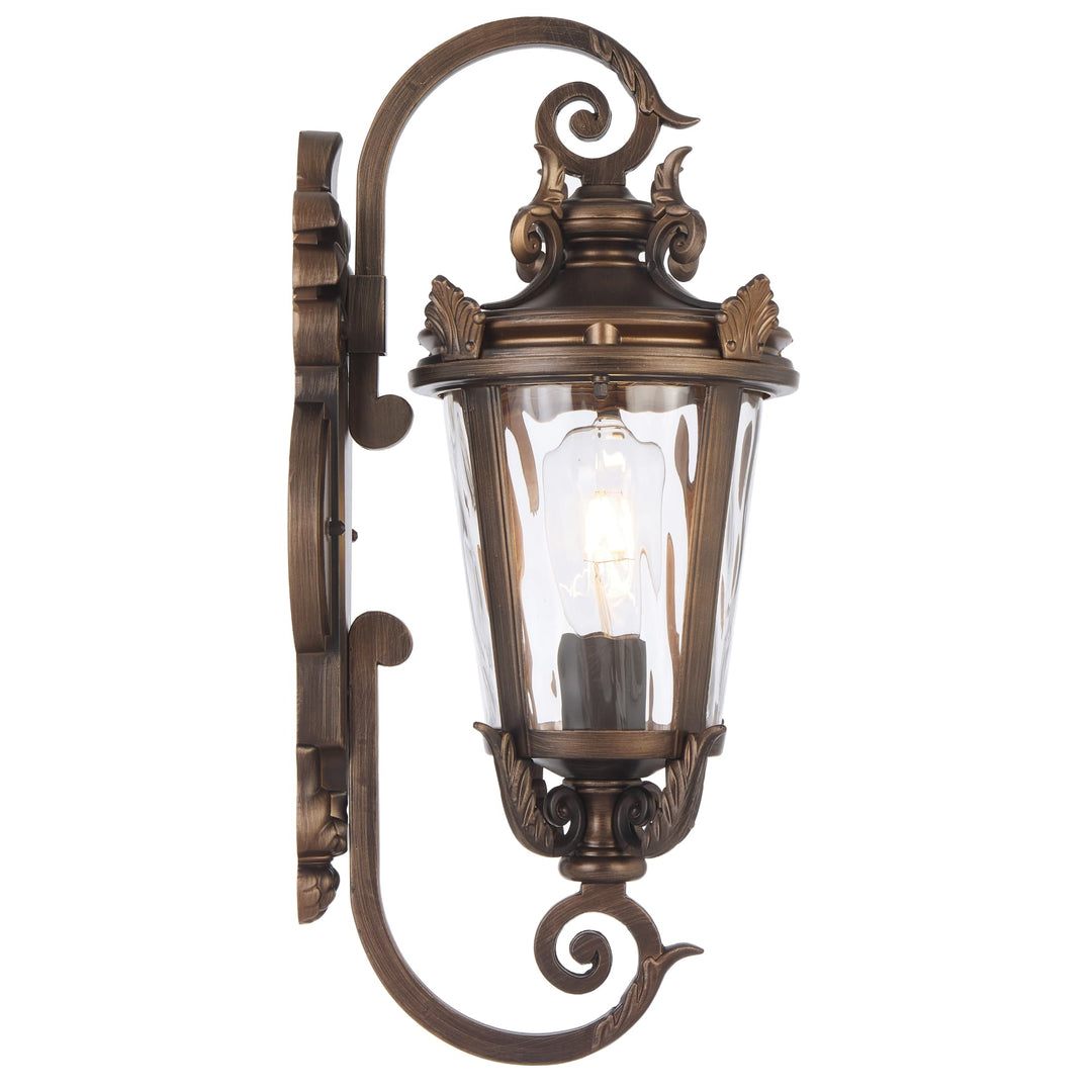 Telbix Pedral Large Classic Lantern-Style Outdoor Wall Light with Textured Glass | Bronze