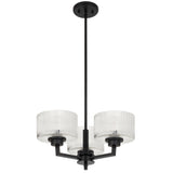 Telbix Moreno II 3 Light Modern Drum Pendant with Ribbed Glass Shade | Black