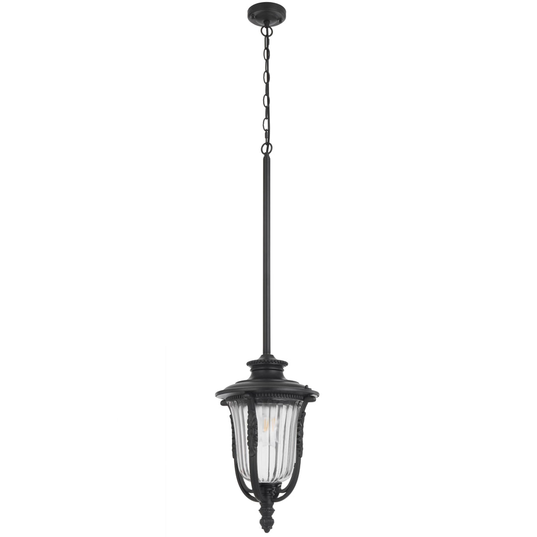 Telbix Ramiro Large Outdoor Lantern Pendant with Textured Glass and Multiple Suspension | Black