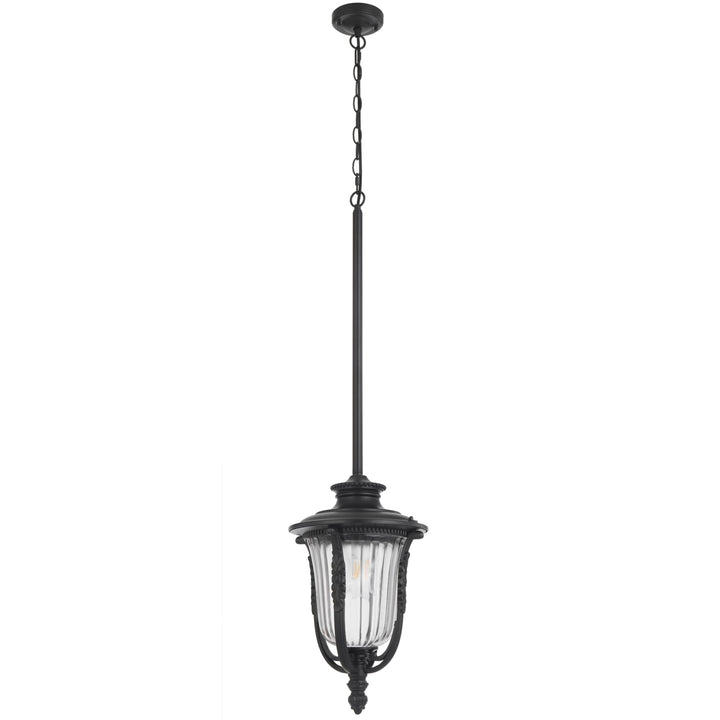 Telbix Ramiro Large Outdoor Lantern Pendant with Textured Glass and Multiple Suspension | Black