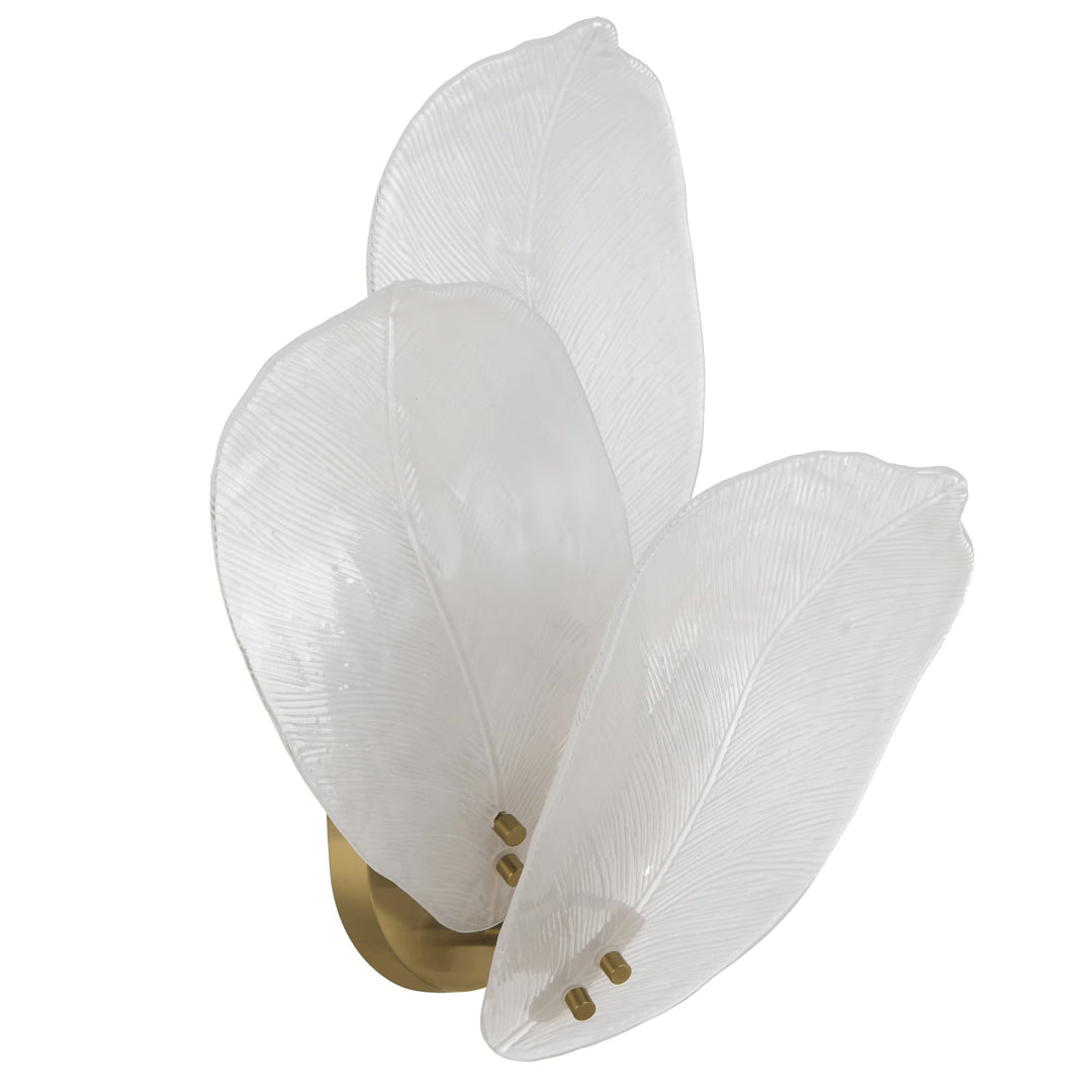 Telbix Monte Frosted Glass Leaf Motif 3-Light Wall Light | Brass