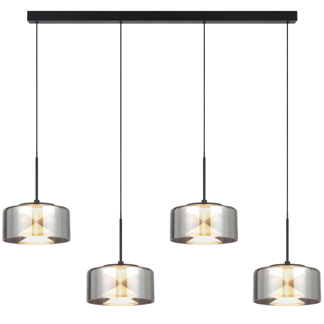 Telbix Cedro Smoked Round Glass Tricolour LED Pendant | 4 Light