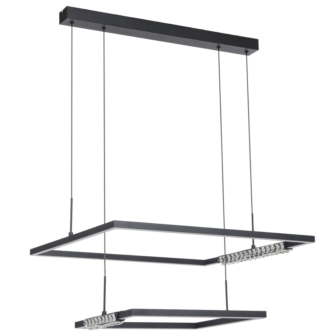 Telbix Zafra 2 Tier Cascading Square Tricolour LED Pendant with Crystals | Black