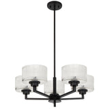 Telbix Moreno II 5 Light Modern Drum Pendant with Ribbed Glass Shade | Black