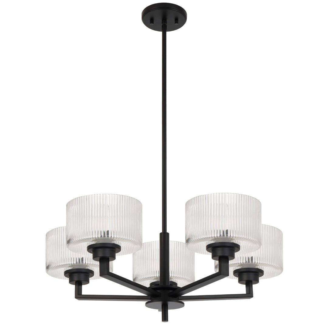 Telbix Moreno II 5 Light Modern Drum Pendant with Ribbed Glass Shade | Black