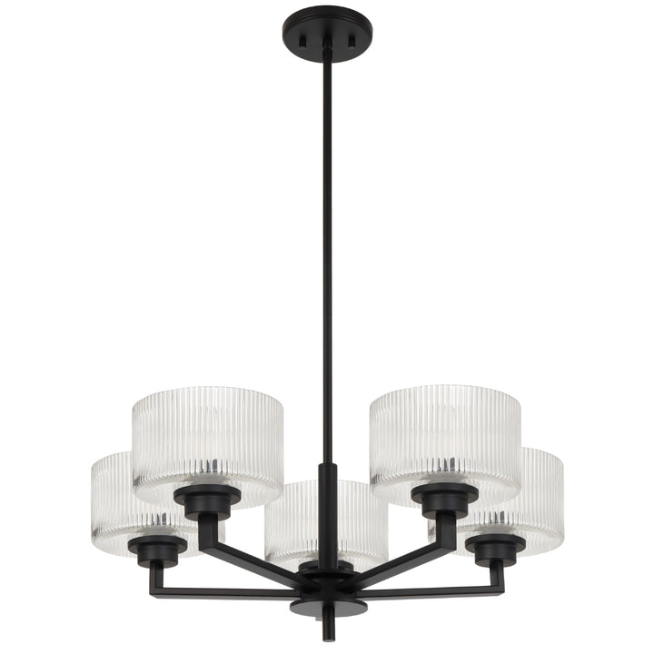 Telbix Moreno II 5 Light Modern Drum Pendant with Ribbed Glass Shade | Black