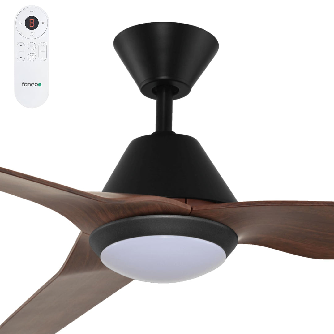 Fanco Infinity-iD 64" Smart DC Ceiling Fan with LED Light and Dual Control | Black and Spotted Gum