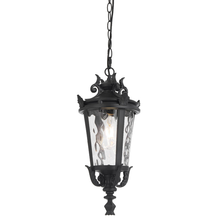 Telbix Pedral Large Outdoor Lantern Pendant with Textured Glass and Multiple Suspension | Black