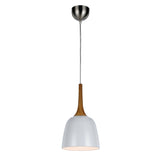 Telbix Polk White Shade With Oak Pendant Light (E27) | Small