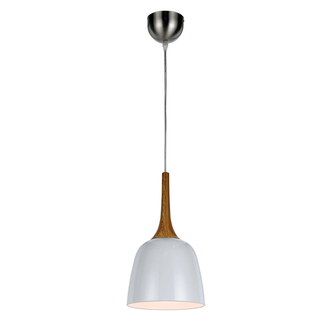 Telbix Polk White Shade With Oak Pendant Light (E27) | Small
