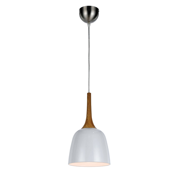 Telbix Polk White Shade With Oak Pendant Light (E27) | Small