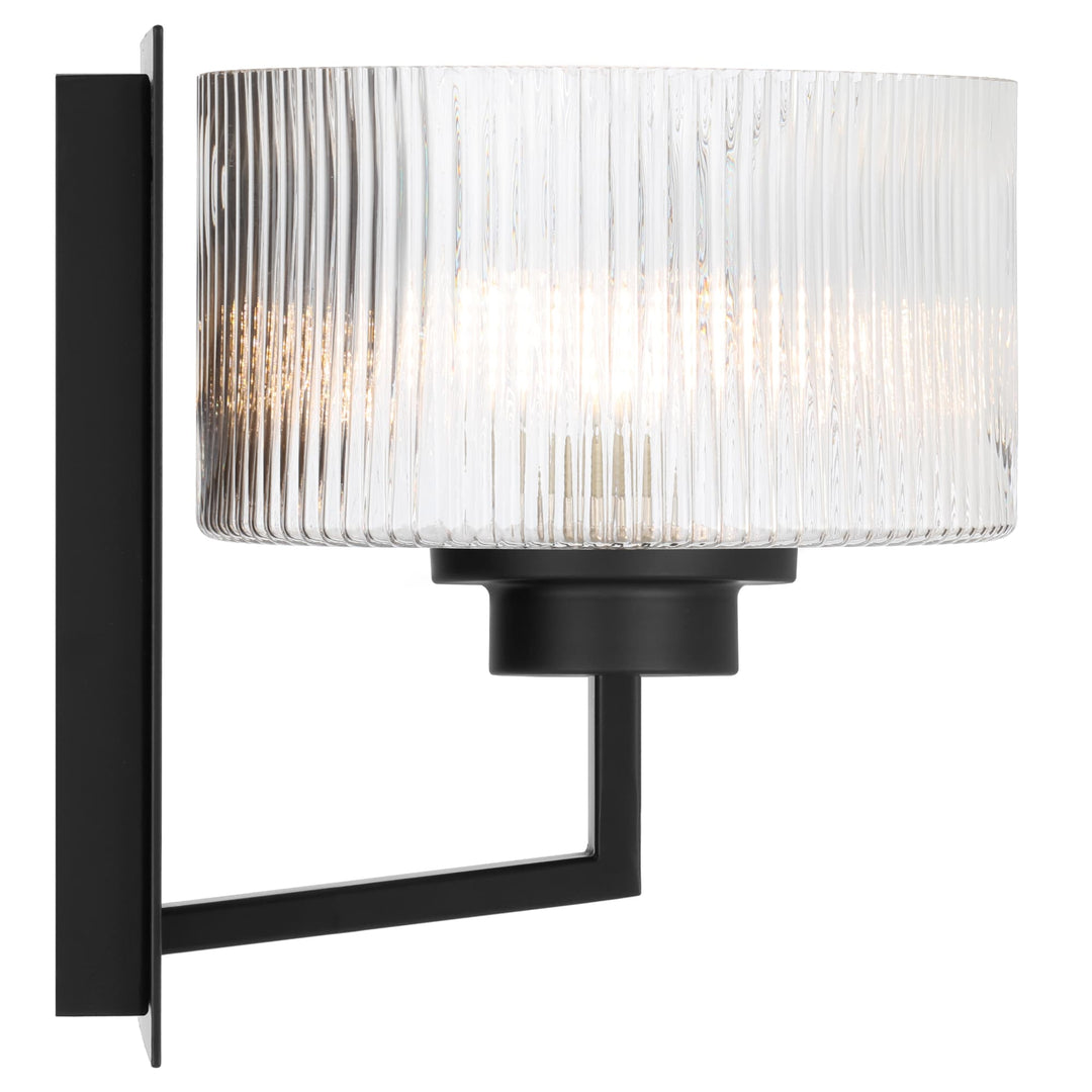 Telbix Moreno II Modern Drum Wall Light with Ribbed Glass Shade | Black