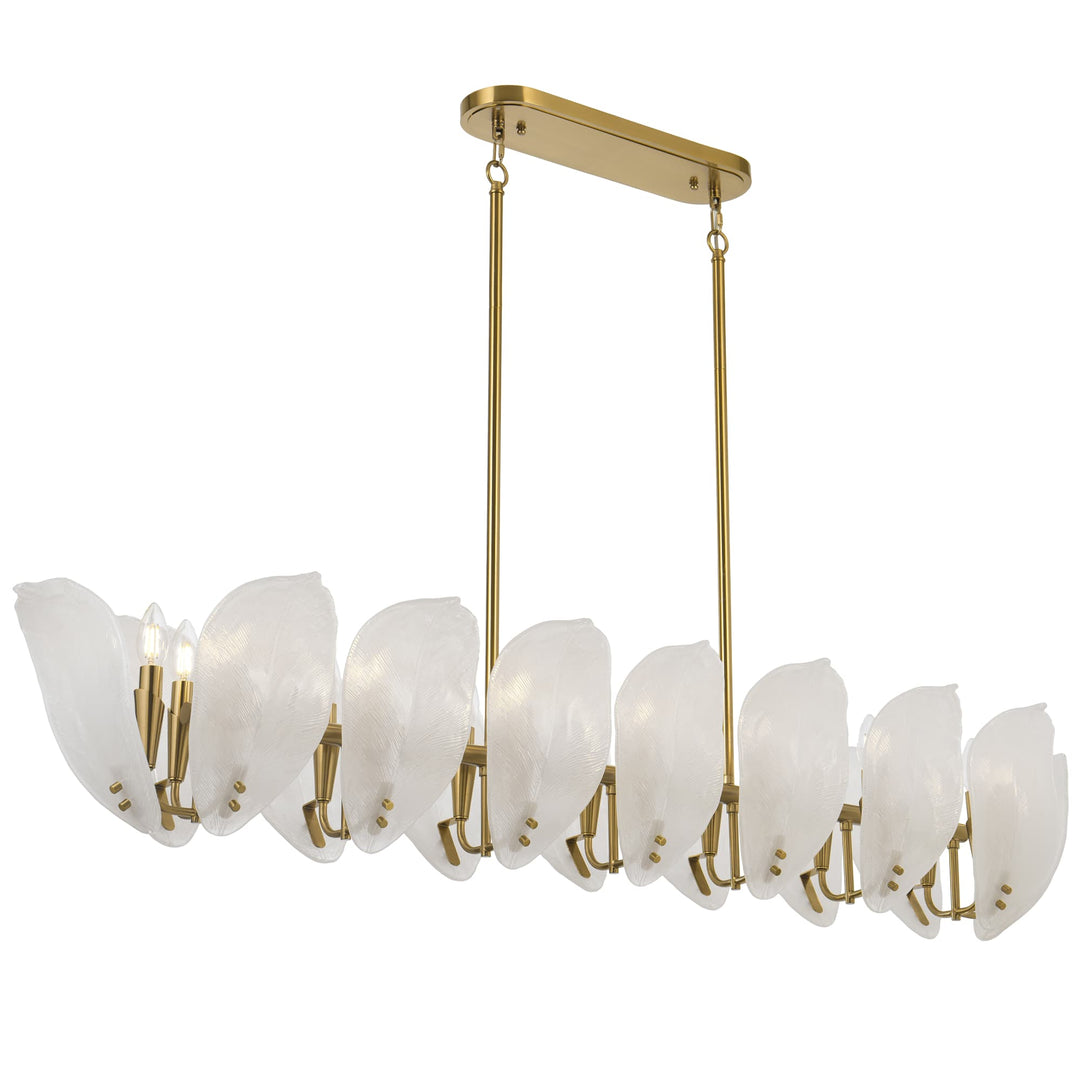 Telbix Monte 16-Light Rectangular Pendant with Frosted Glass Leaf Motif | Brass
