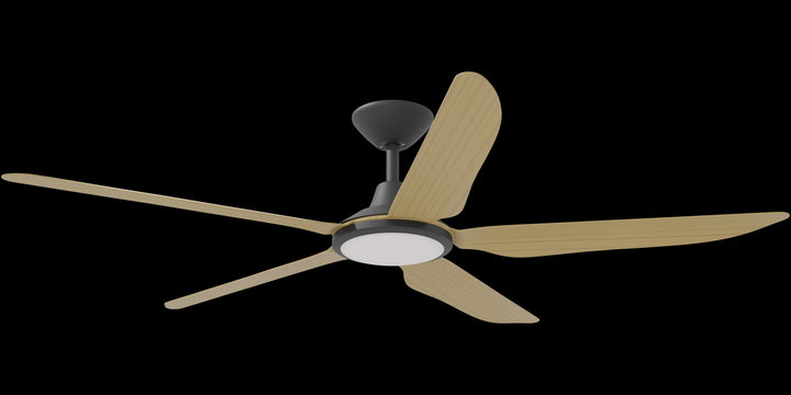 Calibo Storm 56" (1430mm) 5 Blade 18W Tricolour LED Light Indoor/Outdoor DC Ceiling Fan & Remote | Black & Bamboo