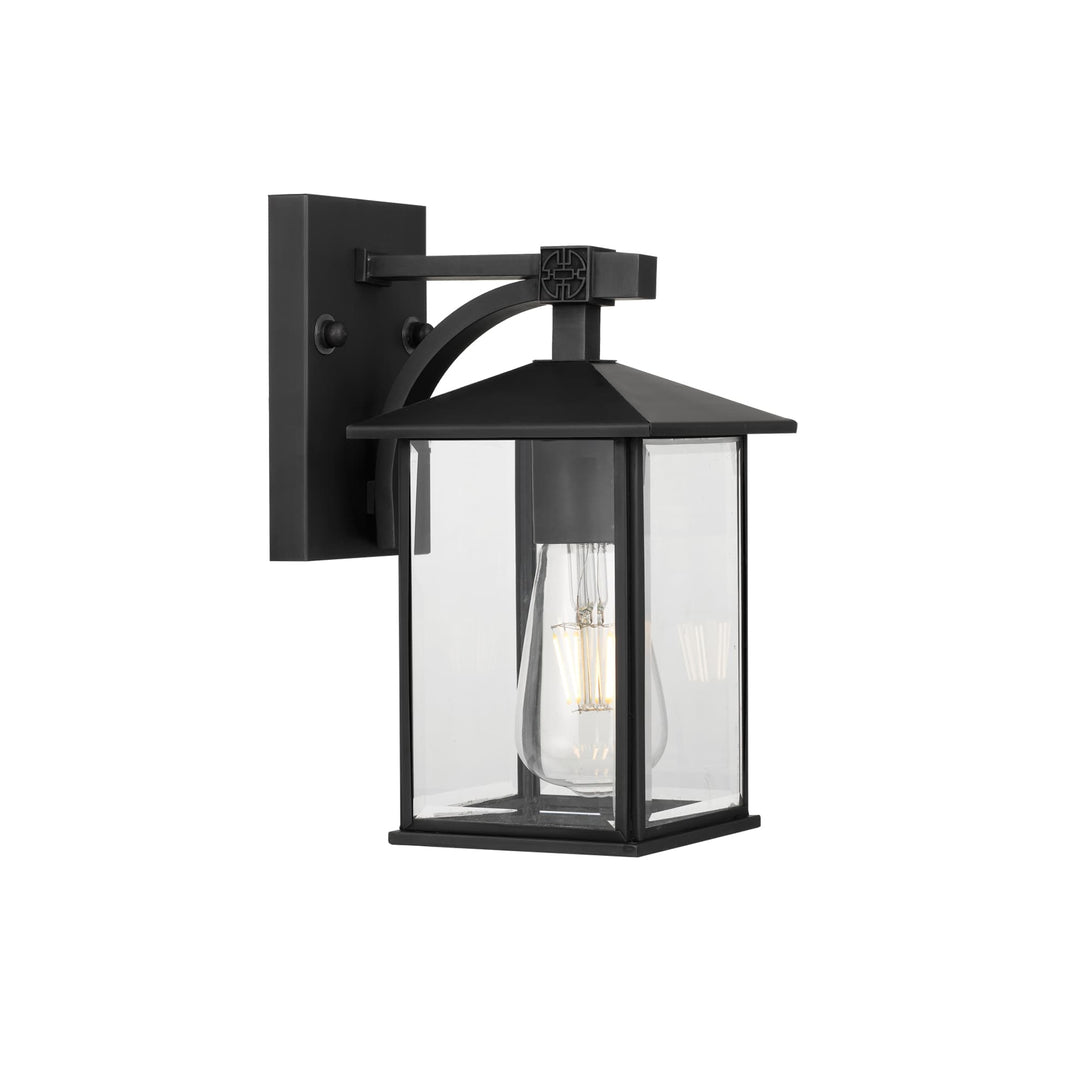 Telbix Coby Steel and Bevelled Glass Exterior Wall Light IP44 (E27) | Black