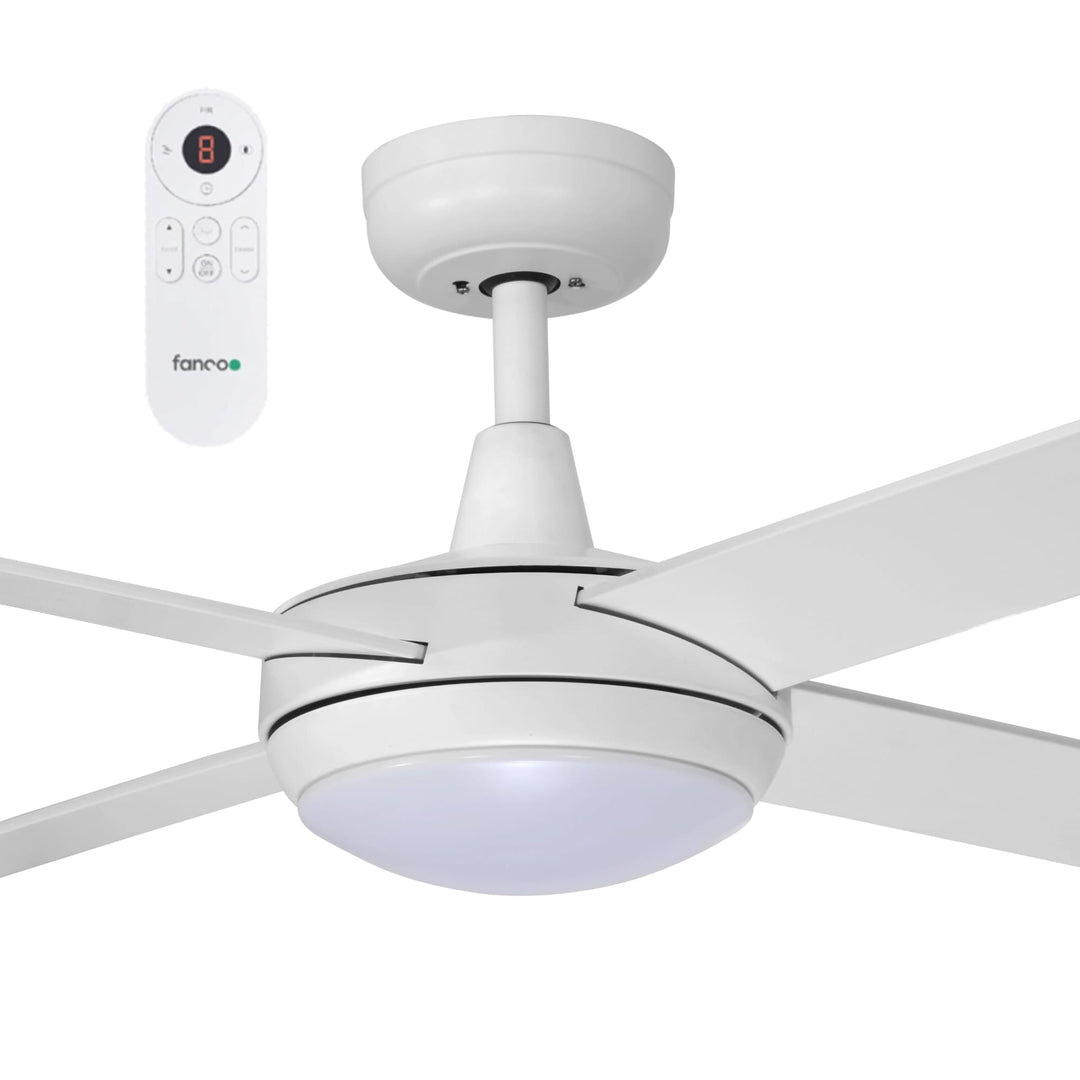 White Fanco Eco Silent DC Ceiling Fan With Stepless LED Light and Remote | 48"