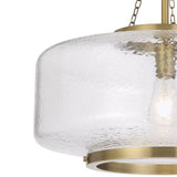 Telbix Mornet Textured Glass Drum Pendant with Modern Luxe Satin Gold Accents | Large