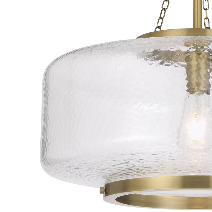 Telbix Mornet Textured Glass Drum Pendant with Modern Luxe Satin Gold Accents | Large