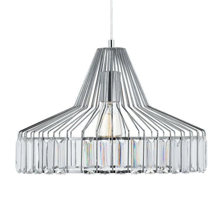 Telbix Elmas Large Metal Cage With Crystals Pendant Light | Chrome