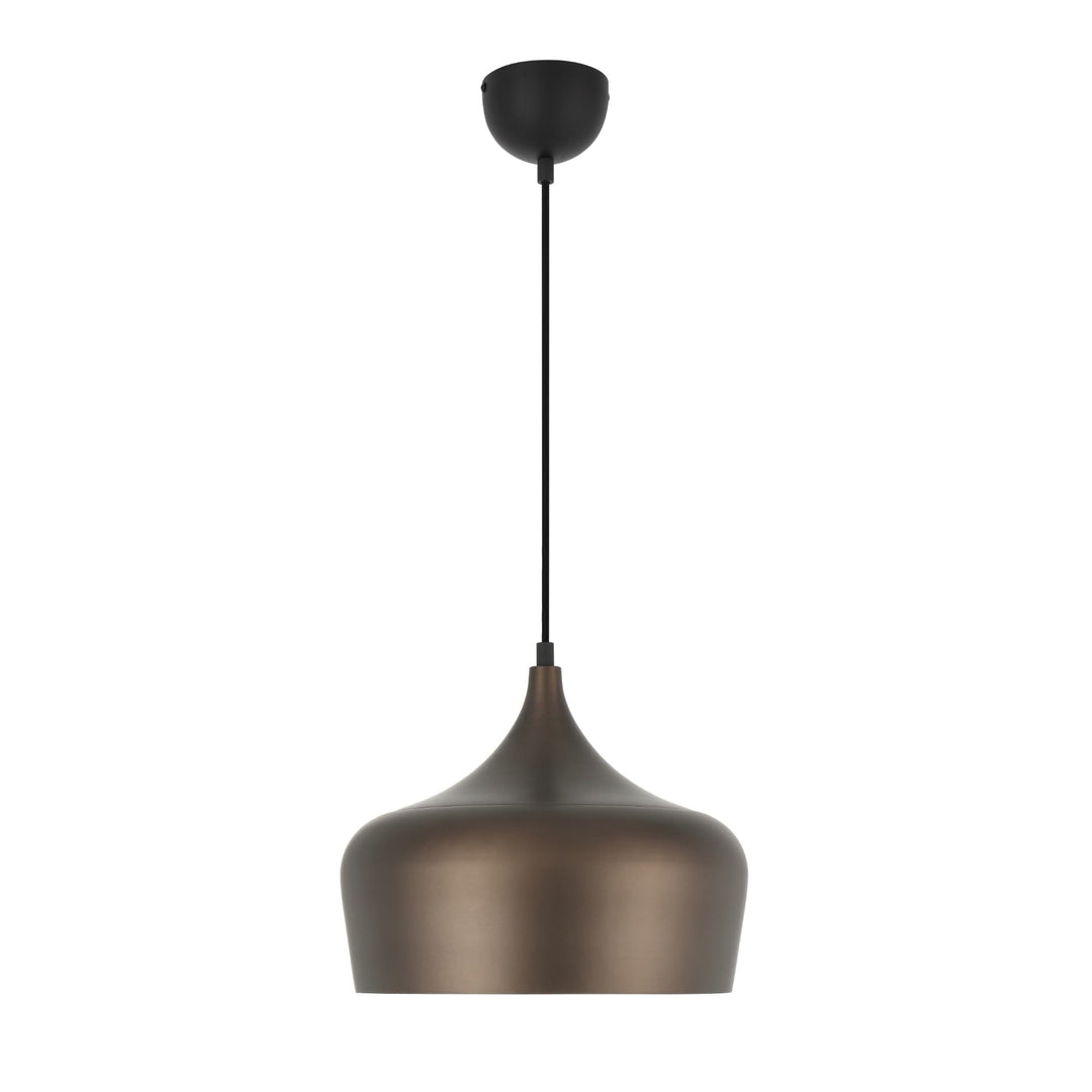 Telbix Polk Brushed Bronze & Black Shade Pendant Light (E27) | Medium