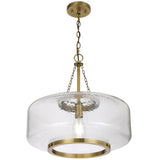 Telbix Mornet Textured Glass Drum Pendant with Modern Luxe Satin Gold Accents | Large
