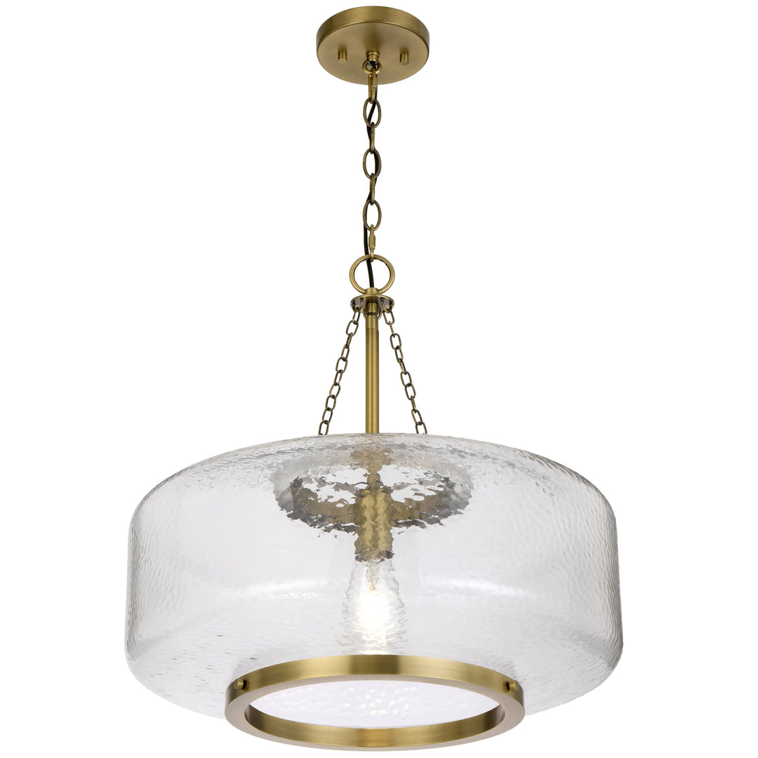 Telbix Mornet Textured Glass Drum Pendant with Modern Luxe Satin Gold Accents | Large