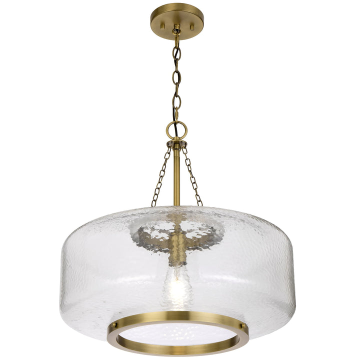 Telbix Mornet Textured Glass Drum Pendant with Modern Luxe Satin Gold Accents | Large