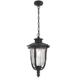 Telbix Ramiro Large Outdoor Lantern Pendant with Textured Glass and Multiple Suspension | Black