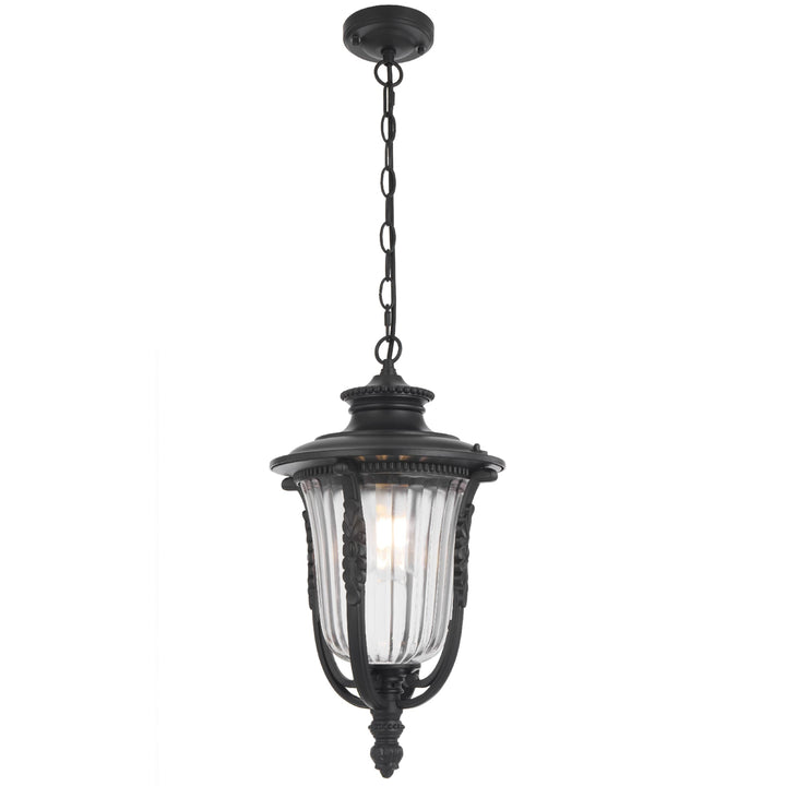 Telbix Ramiro Large Outdoor Lantern Pendant with Textured Glass and Multiple Suspension | Black