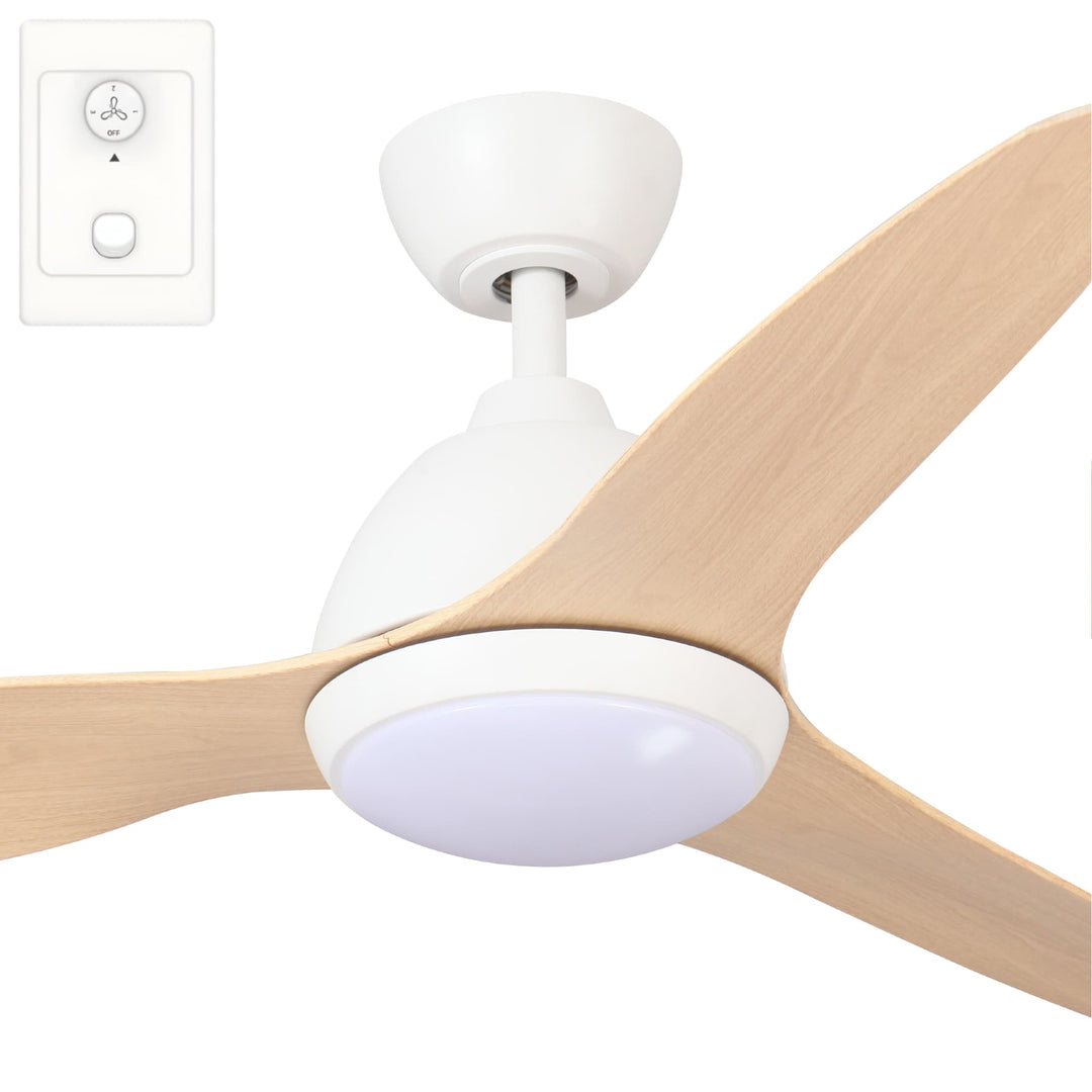 Fanco Breeze 48" AC Ceiling Fan with LED Light and Wall Control | White and Beechwood