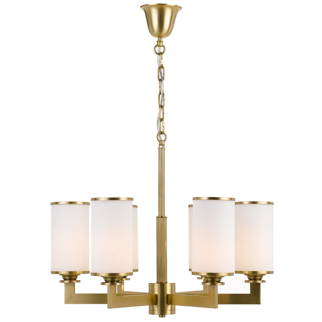 Telbix Ahern Brass and Opal Glass Pendant | 6 Light