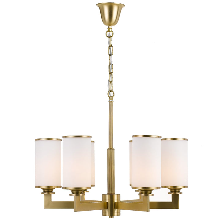 Telbix Ahern Brass and Opal Glass Pendant | 6 Light