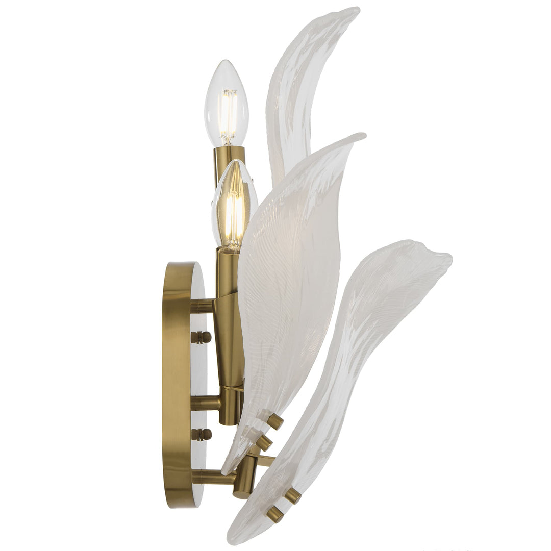 Telbix Monte Frosted Glass Leaf Motif 3-Light Wall Light | Brass