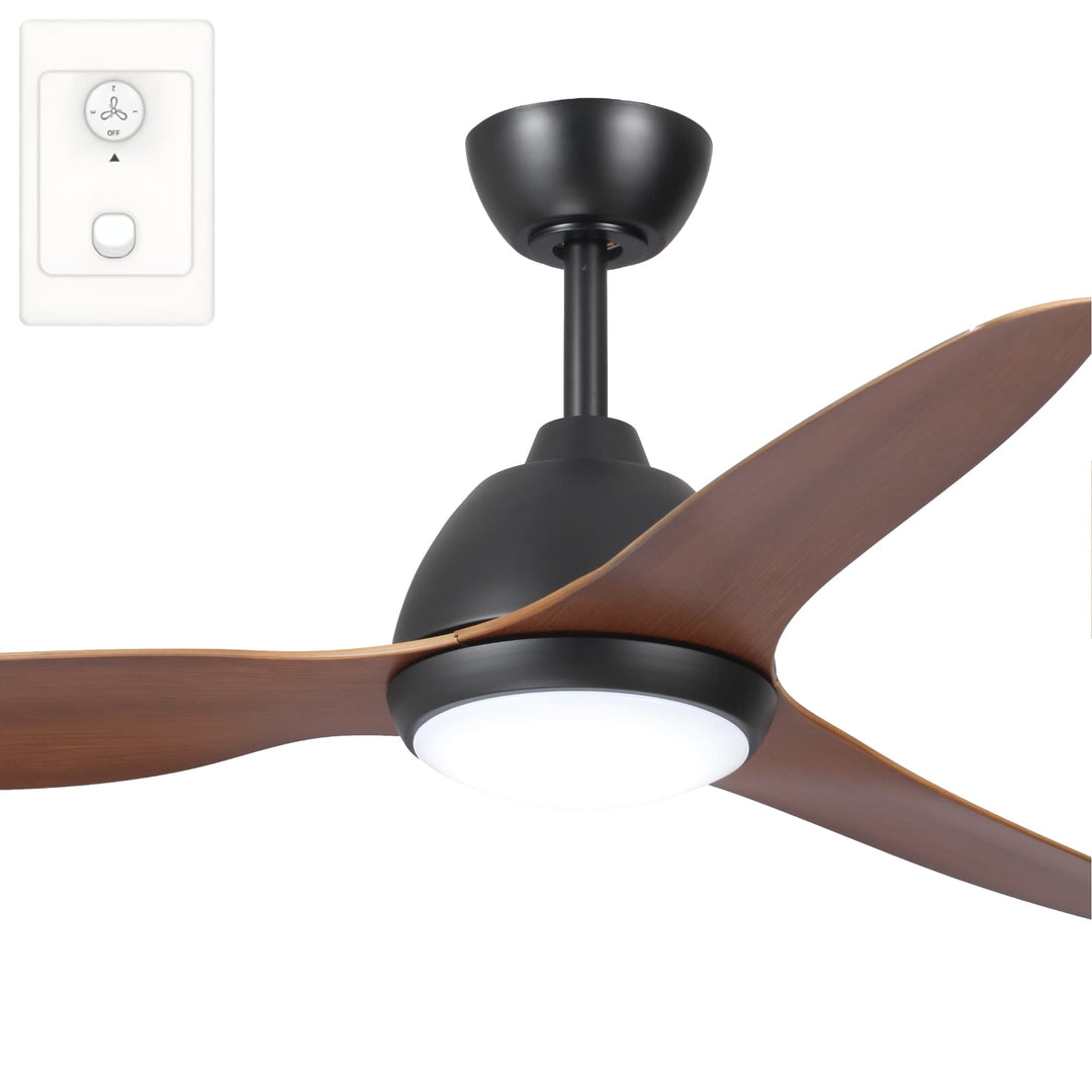 Fanco Breeze 52" AC Ceiling Fan With LED Light and Wall Control | Black & Koa