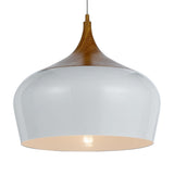 Telbix Polk White Shade With Oak Pendant Light (E27) | Medium