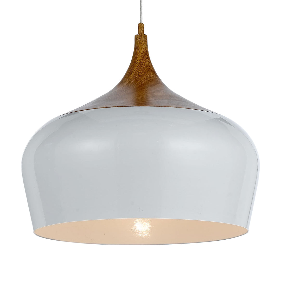 Telbix Polk White Shade With Oak Pendant Light (E27) | Medium