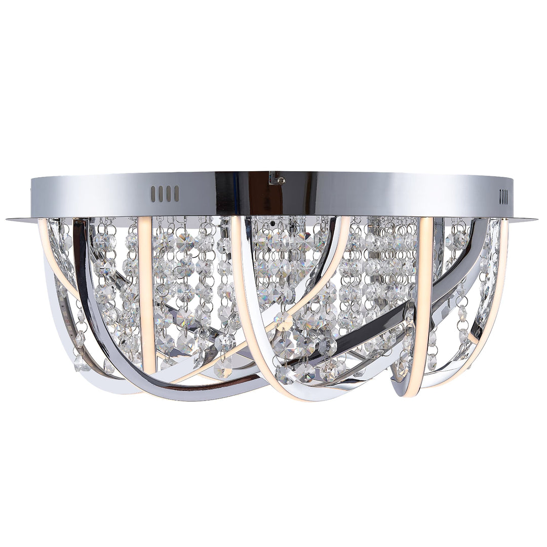 Telbix Luxia Round Flush Mount LED Ceiling Light with Cascading Crystals and RGB Colour Effects | Large