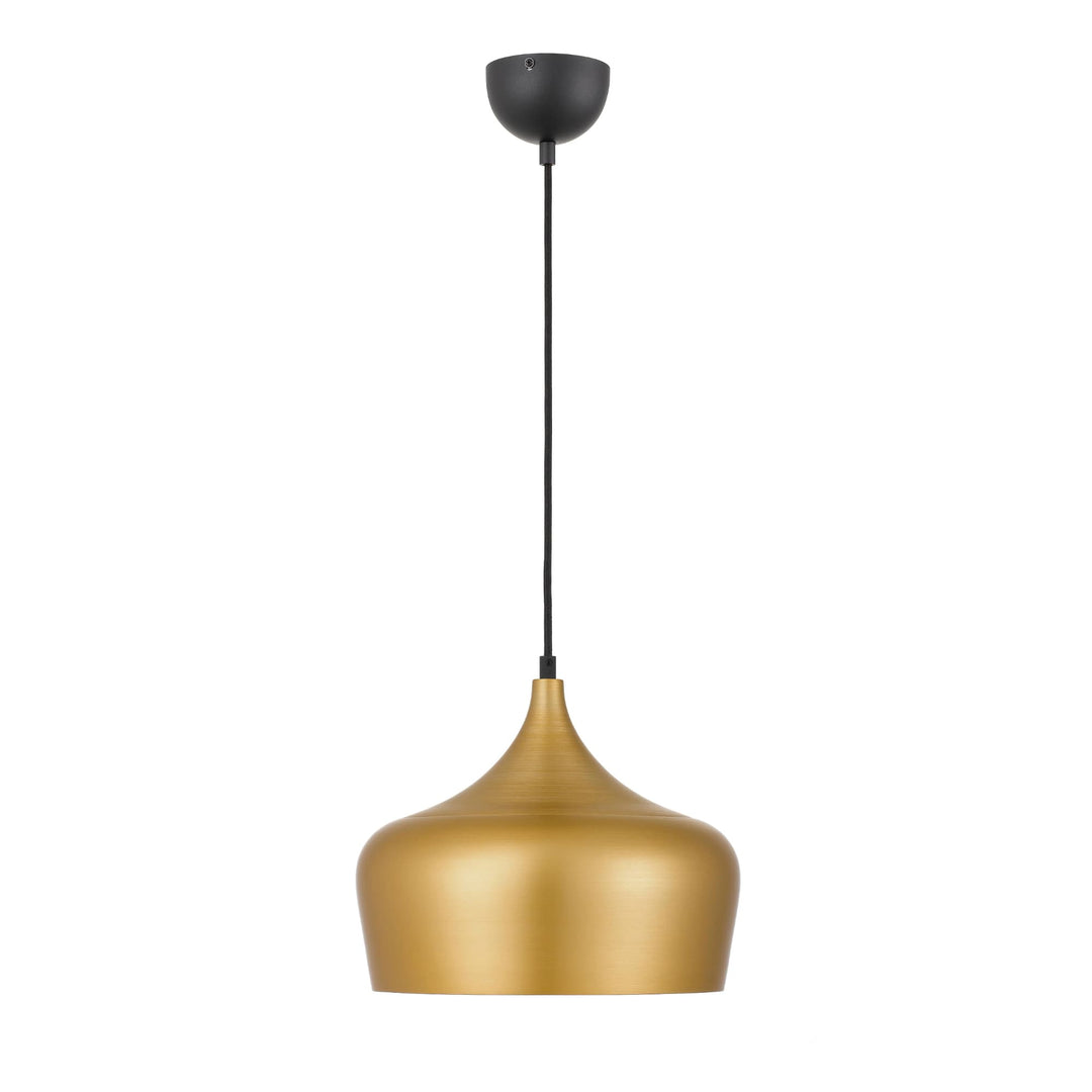 Telbix Polk Brushed Gold & Black Shade Pendant Light (E27) | Medium