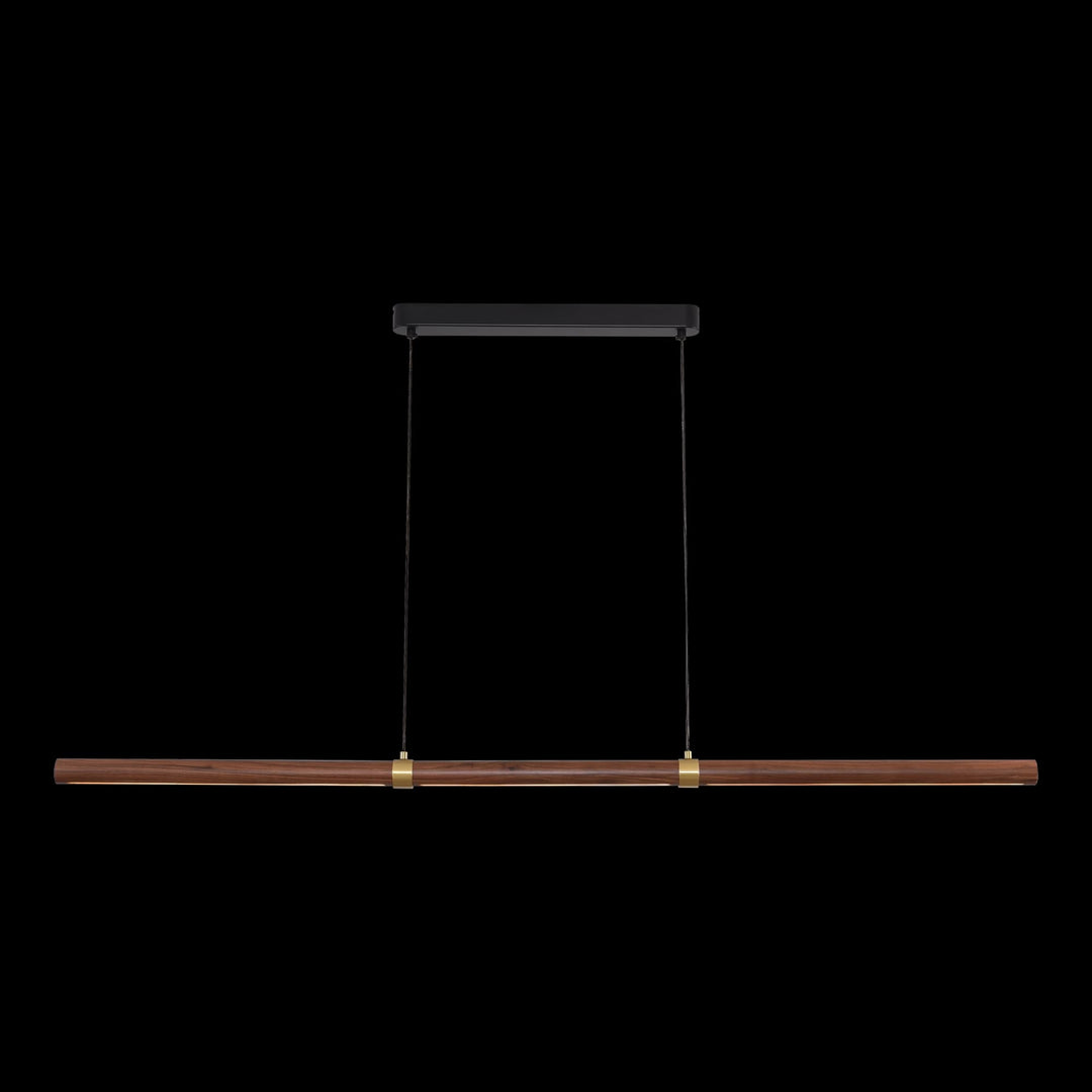 Calibo Aquila 2000mm Timber Tubular LED Linear Pendant with Brass Finish Collar | Walnut with Black